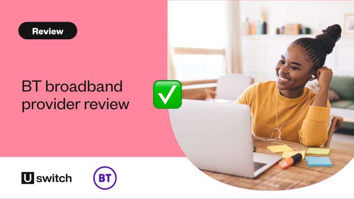 bt logo with a star rating and uswitch logo underneath